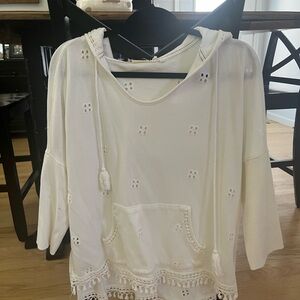 Anthropologie White Hooded Sweater